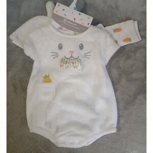 Baby Starters 3 Piece Set 6 M Bodysuit Bunny Ear Hat Carrot Leg Warmers Fleece